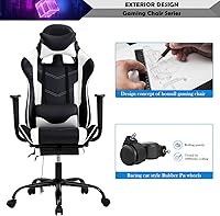 Vista 7 de Silla para juegos, silla giratoria de altura ajustable con reposacabezas y soporte lumbar de masaje, silla ergonómica de policarbonato