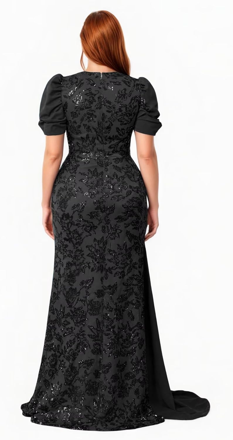 Women's Plus Size Sequin Mermaid Prom Dress Short Sleeves Formal Dress Evening Gown Court Train Plus Size Ball Gowns - Image 2