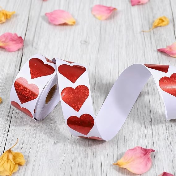 Red Heart Stickers for Valentines Decorations,Glitter Valentine's Day Stickers for Anniversary and Wedding Decoration