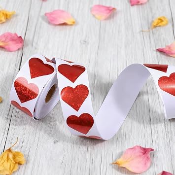 Red Heart Stickers for Valentines Decorations,Glitter Valentine's Day Stickers for Anniversary and Wedding Decoration