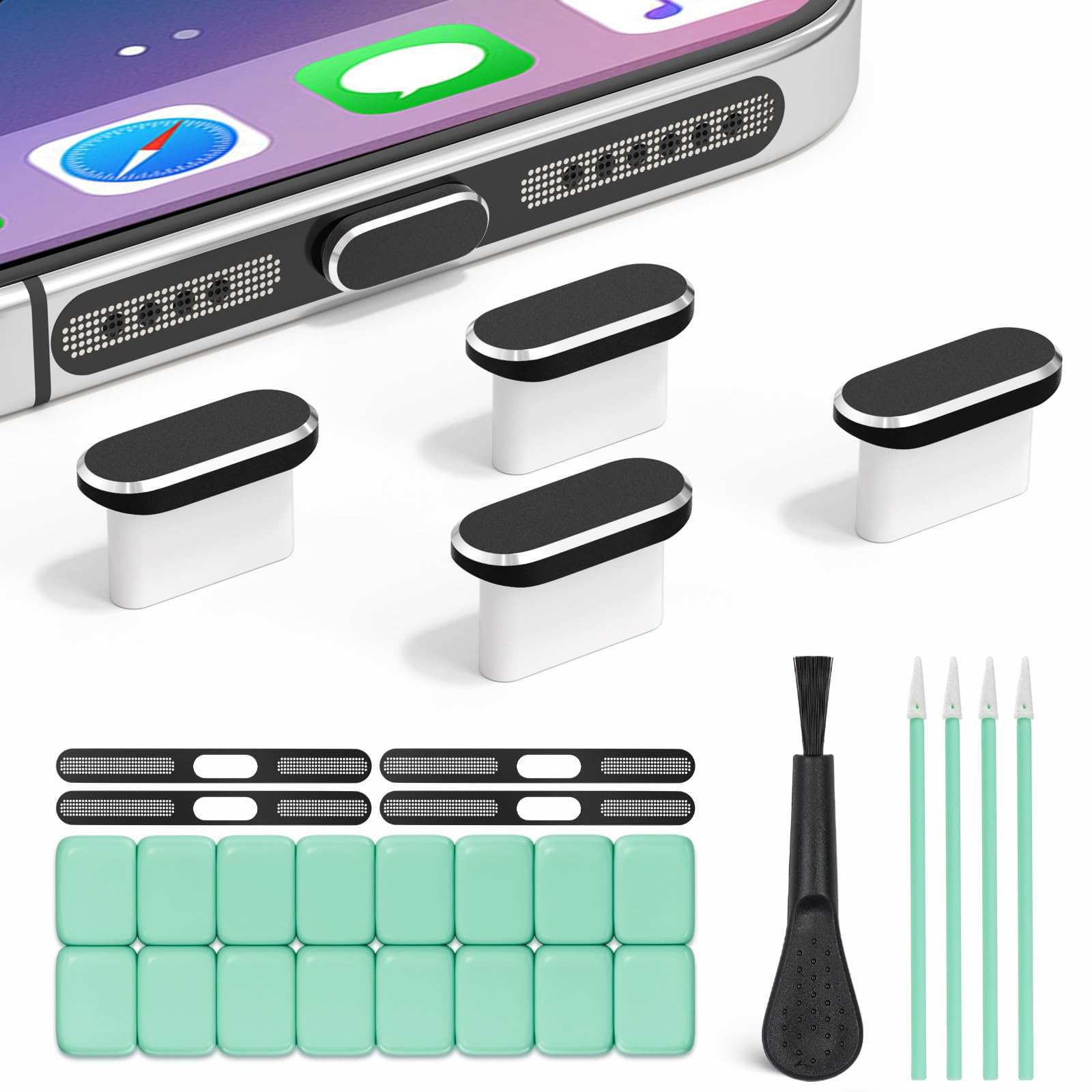 4 Stück USB-C-Staubschutzstecker Mit Lautsprecherabdeckung – Für IPhone 15/16/17, Aluminium