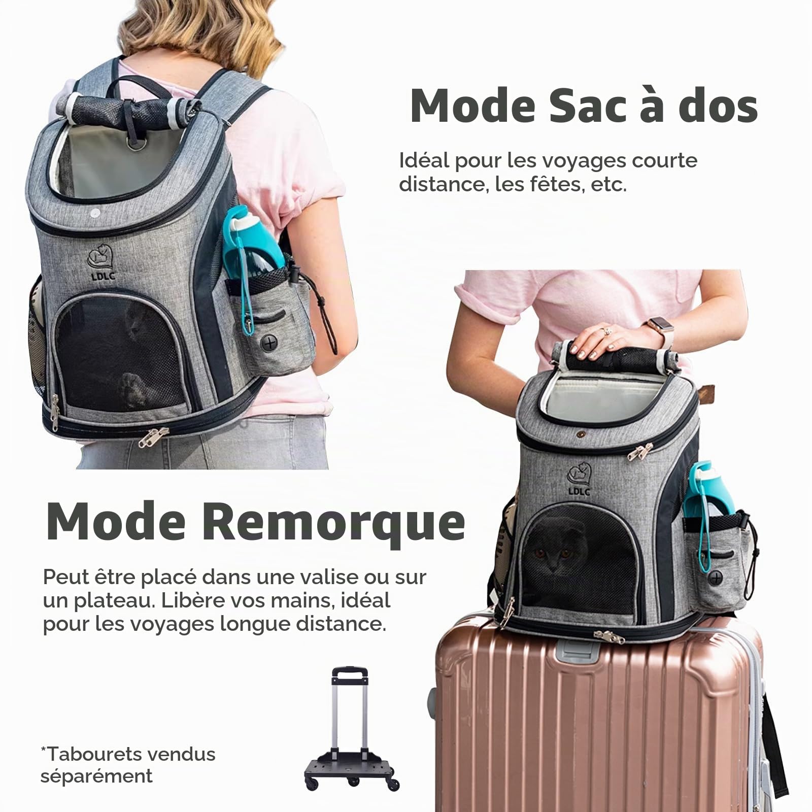 PETCUTE Sac à Dos pour Chien et Chat,Respirant Sacs de Transport pour Animal de Compagnie,Ceinture de Sécurité Interne,Sac de Voyage Réglable pour Sacs à Dos pour Chiot,pour Camping,40 × 28 × 40 cm