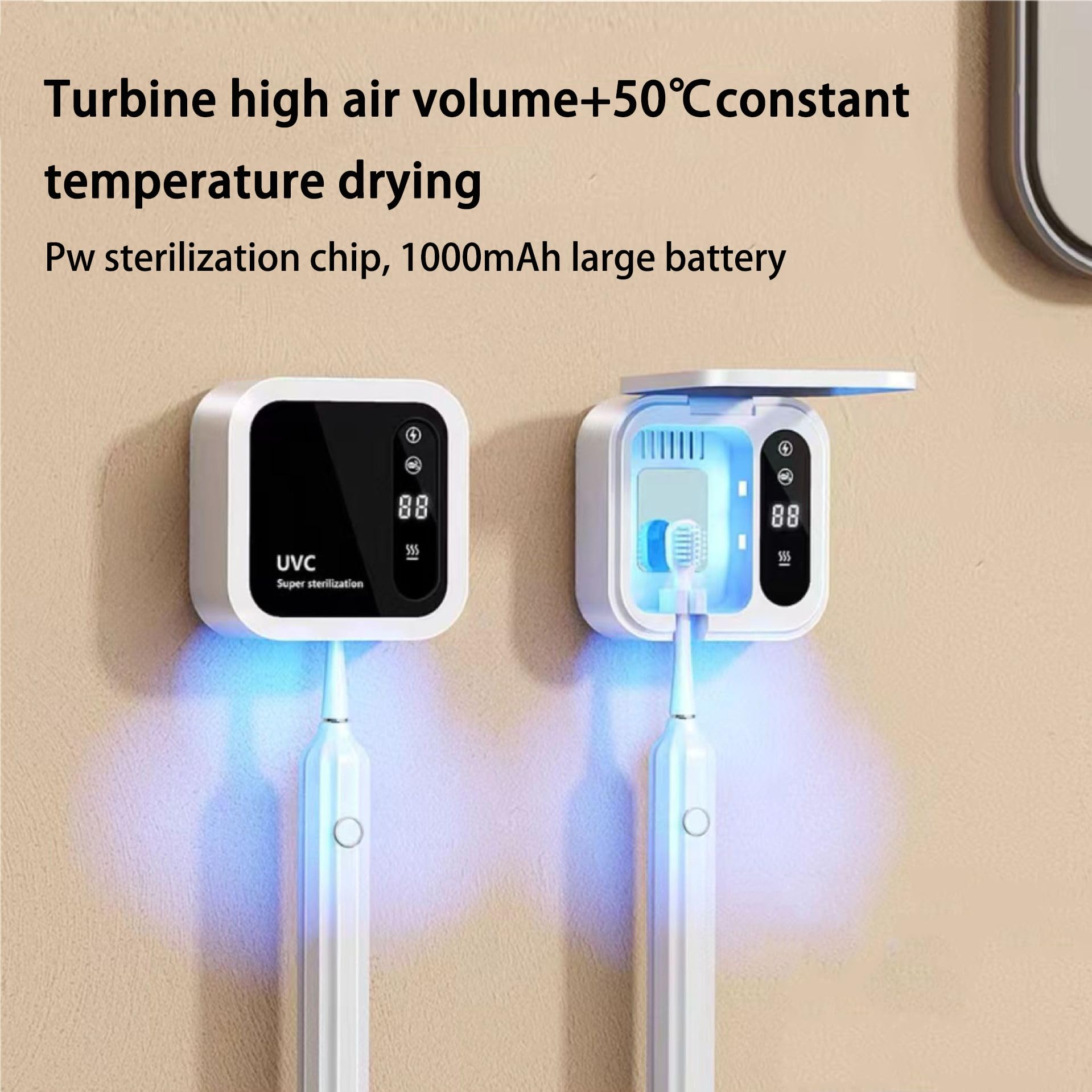 Cepillo de dientes desinfectante UV, soporte portátil con temporización, recargable inalámbricamente, 1000 mAh, montado en la pared para baños, funciones de protección