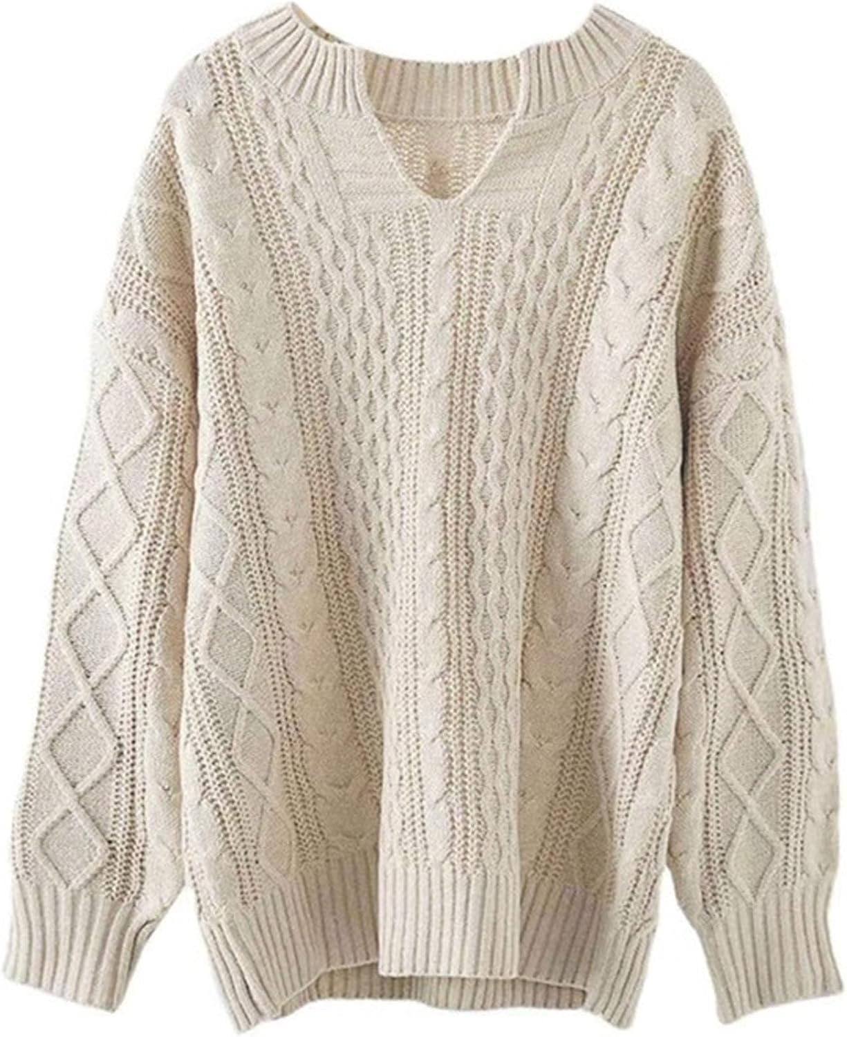 SOMTHRON Women's Winter Chunky V Neck Sweater Long Sleeve Loose Cable Ribbed Knit Pullover Jumper Tops - Image 5
