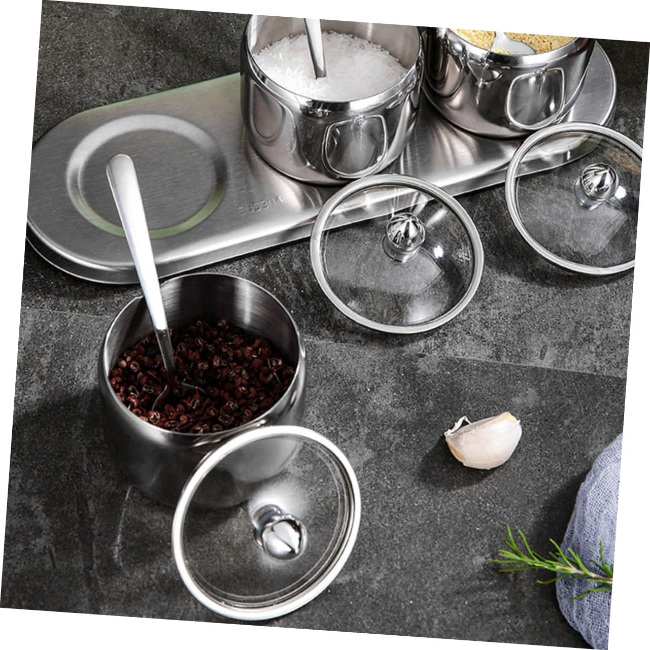 Alipis Stainless Steel Seasoning Jar Spice Storage Containers Lids Kitchen Canisters for Salt Sugar Tea Food Storage Jars