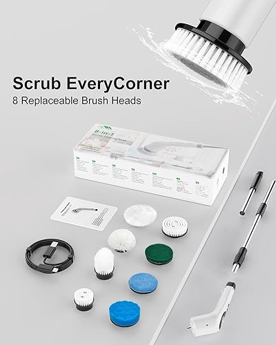 Miniatura 4 de Lefree Limpiador eléctrico giratorio, limpiador eléctrico para limpieza con 8 cabezales de cepillo reemplazables, 3 velocidades ajustables,