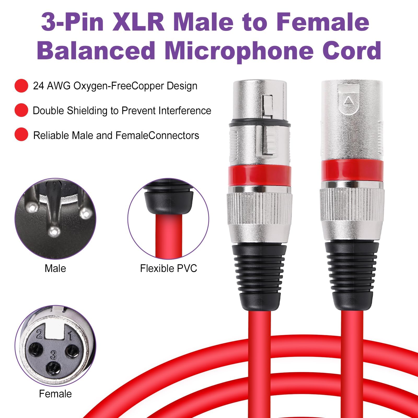 Cable XLR multicolor, 6 cables de micrófono XLR de 15 pies de nailon trenzado macho a hembra, cables de audio XLR equilibrados de 3 pines, botas de color, cable de micrófono XLR para escenario en