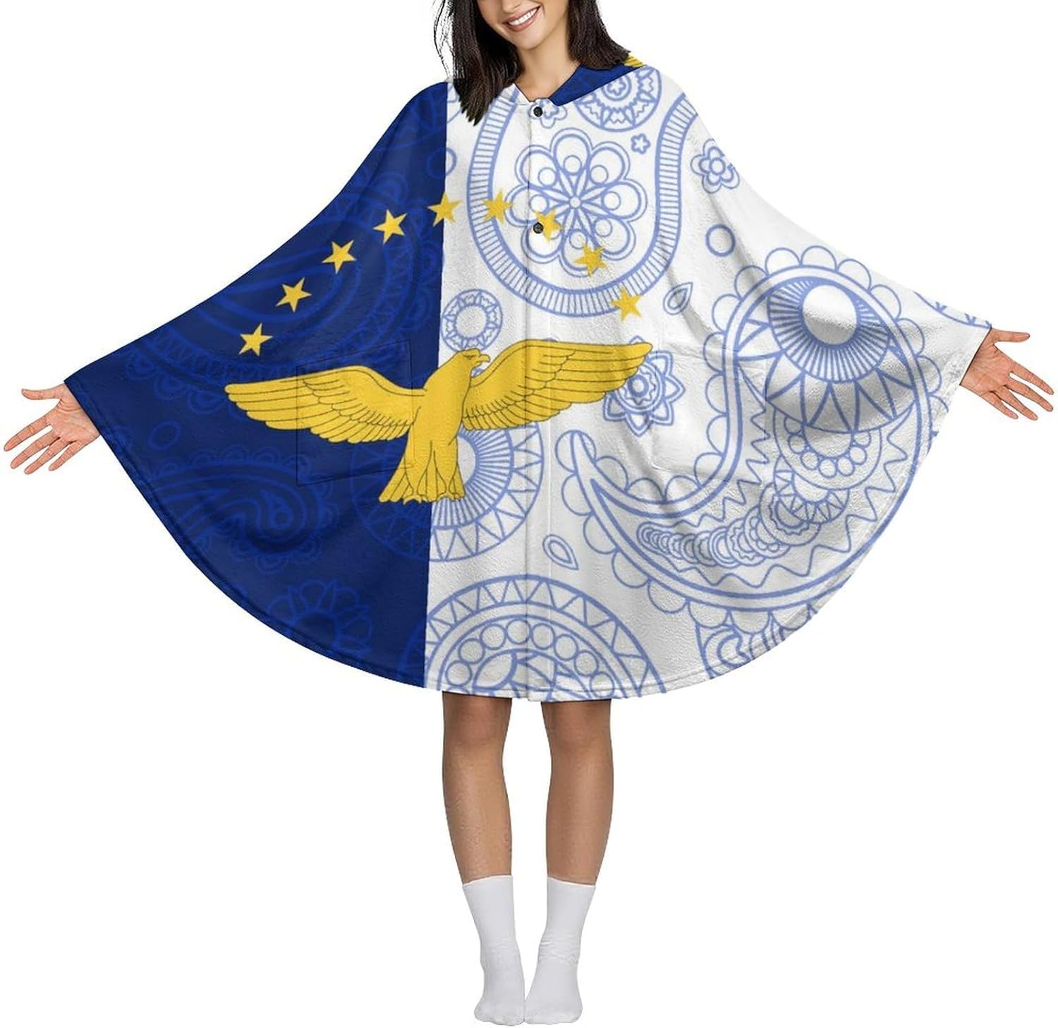 Azoress Paisley Flag Wearable Blanket with Hooded Flannel Blankets Cape with Pocket