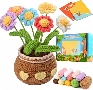 WAEKIYTL Crochet Kit for Beginners, Complete Starter Kit with Video Tutorials, Beginner Crochet Kit for Adults Creative DIY Starter Crochet Kit Amigurumi Crocheting Kits Colorful Daisies