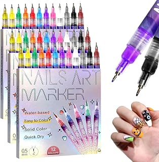 2025 New 12 Colors Nail Art Pens Set, Nail Art Markers for Gel Nails, Nail Point Dotting Pen Drawing Painting Liner Brush for DIY Nail Art Beauty Adorn Manicure Tools (3 Set)