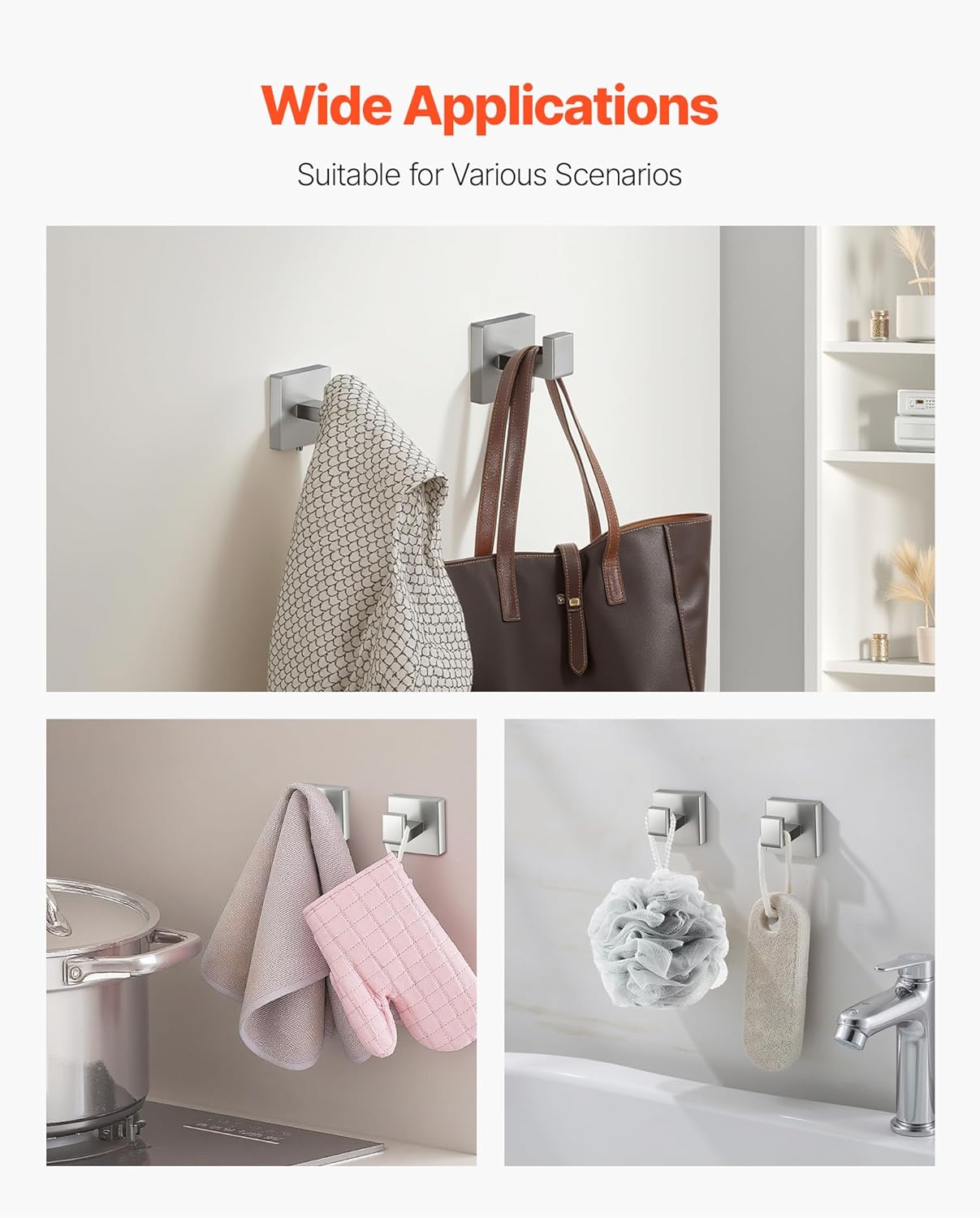 VEVOR Brushed Nickel Bathroom Hardware Set, 5 Pieces Bathroom Accessories Set, Stainless Steel 24 inch Towel Bar, Towel Rack, 2 Robe Towel Hooks, Toilet Paper Holder for Bath Room, Wall Mounted