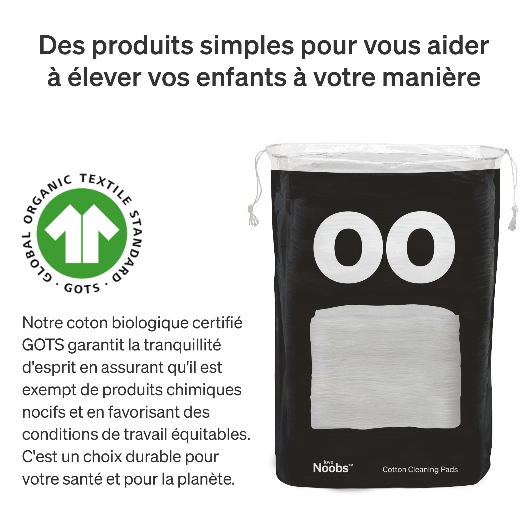 100% BIO Coton Bébé Change Carré par Love Noobs, Lot de 6x60 (360 Pads), Maxi Coton pour Bébé pour Les Peaux Sensibles
