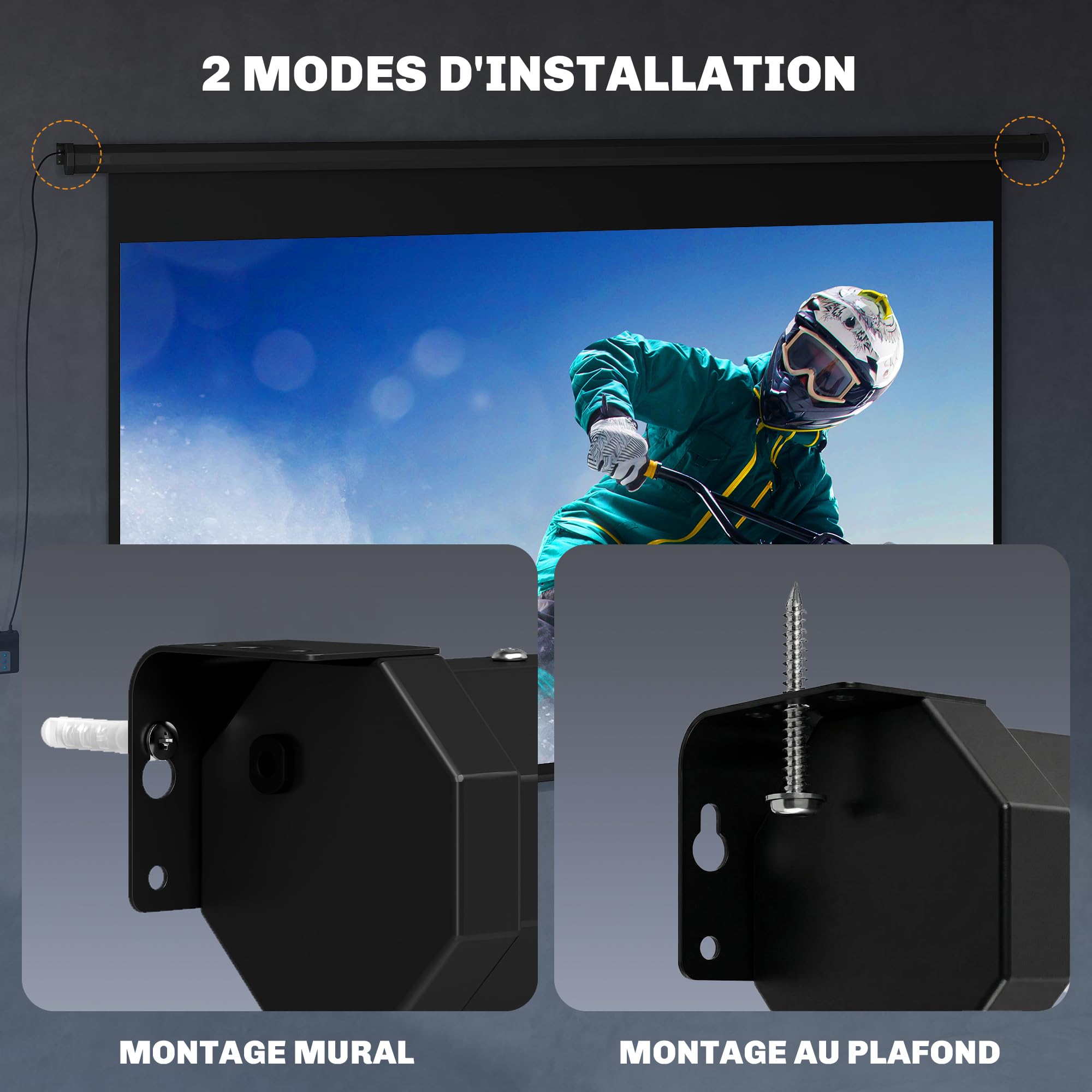 HOMCOM Pantalla de proyector eléctrica 266x149cm 16:9 Metálica Negra | Pantalla proyector con mando, para cine en casa y presentaciones