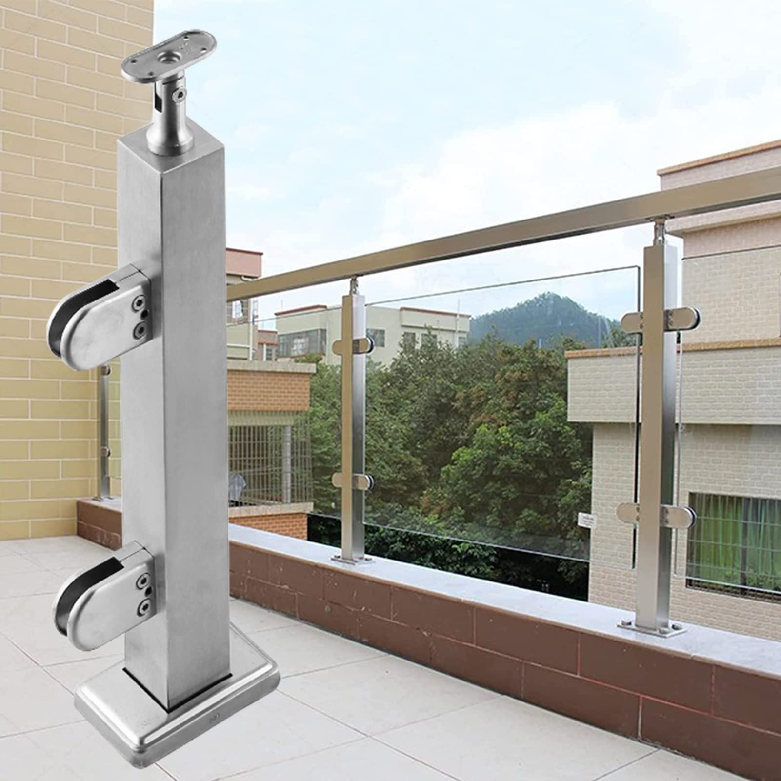GJZNJYL Commercial Glass Railing Post with Handrail Connectors - 105cm Floor Standing Balustrade for Loft, Porch & Patio - Durable Guardrails Fence System