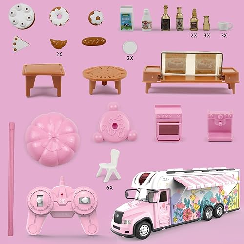 Miniatura 8 de Coche de control remoto para niñas de 4, 5, 6 años, regalos de Navidad, juguetes de auto de campamento a control remoto para niños con luz y sonido,