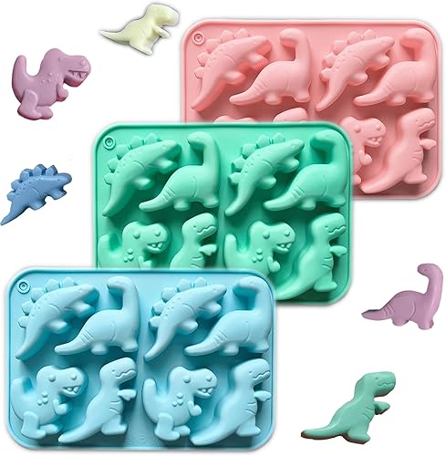 3 moldes de silicona de dinosaurio  Molde de dinosaurio antiadherente para nuggets de pollo, paletas, dulces de chocolate y moldes de huevo para