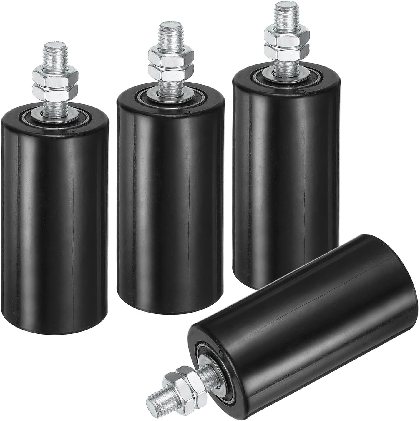 uxcell 4Pcs Slide Gate Guide Roller, 4" Nylon Rollers Gate Support Assembly, Universal Sealed Ball Bearing Rolling Gate Guider for Sliding Door, Black
