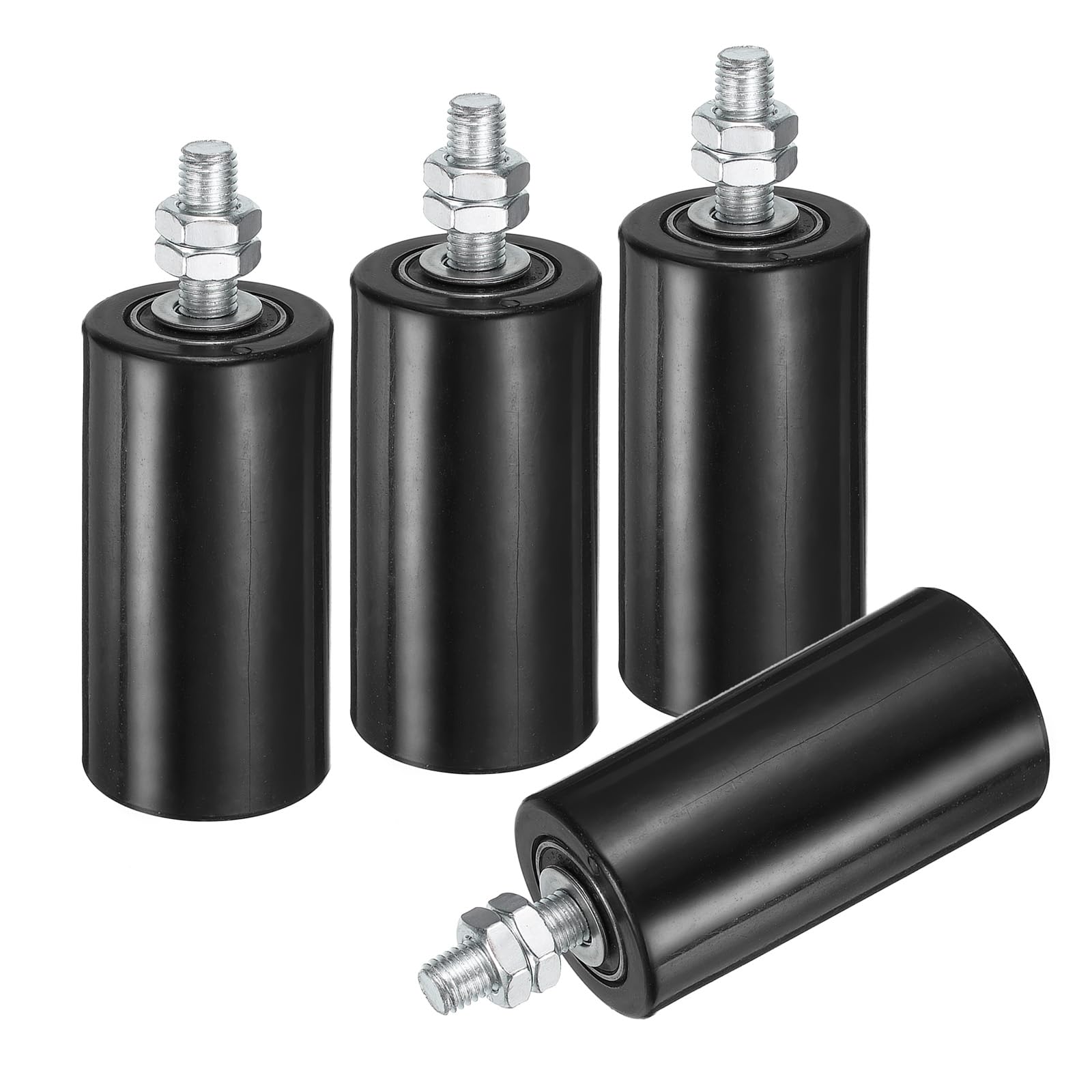 sourcing map Lot de 4 rouleaux de guidage pour portail coulissant, 10,2 cm en nylon, ensemble de support de portail, guide universel à roulement à billes scellé pour porte coulissante, noir