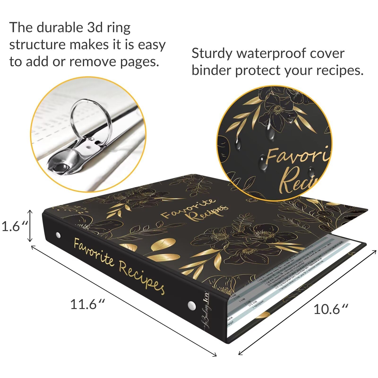 Raccoglitore per ricette, 8,5 x 11 cm, 3 anelli, libro di ricette da scrivere nelle proprie ricette, organizer per ricette con carte, maniche e divisori, raccoglitore per ricette a pagina intera