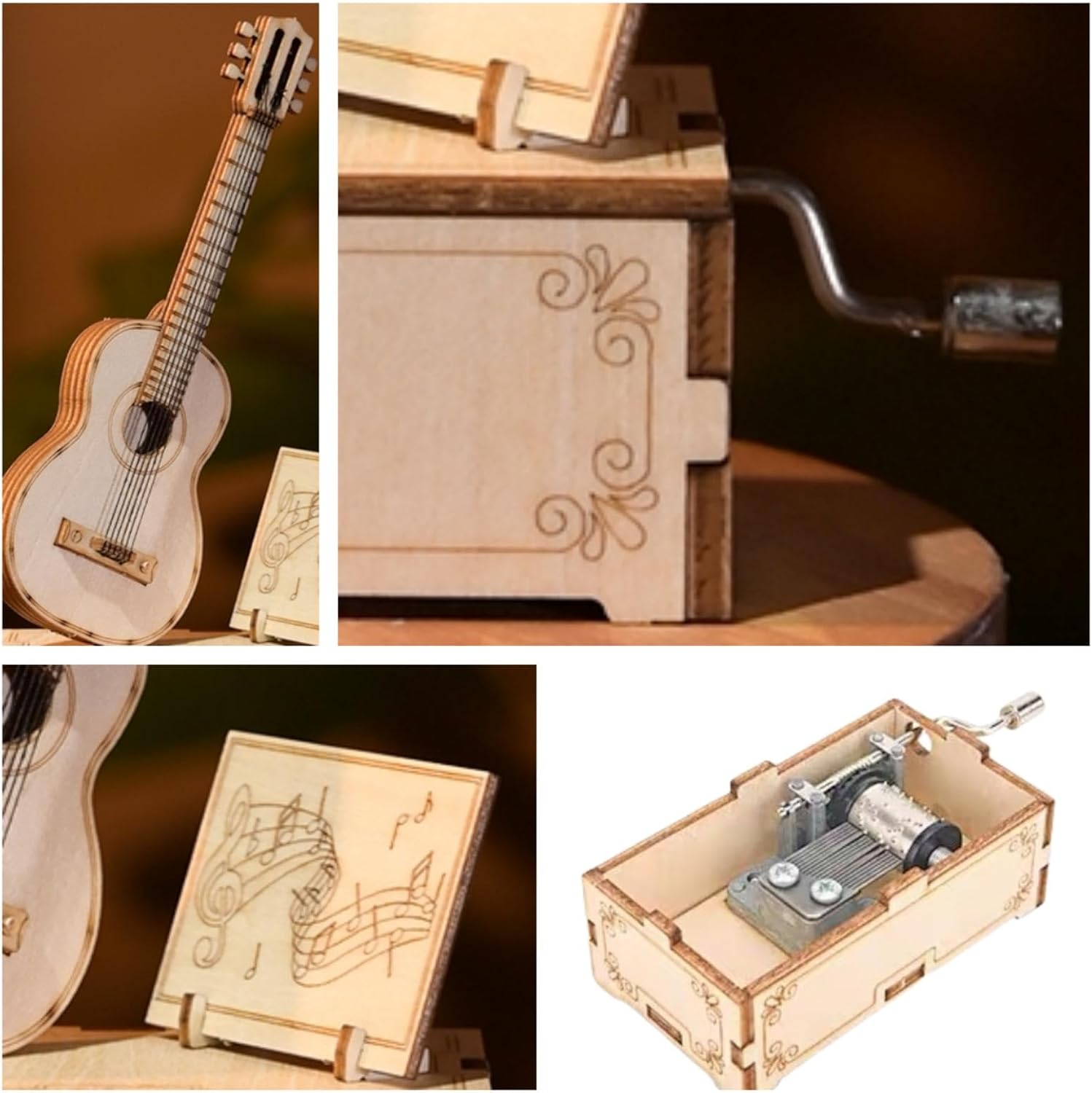 3D木製パズル 大人用 木製オルゴールキット ギタービルディングモデル デスクトップ装飾 DIY 3Dパズルおもちゃ クリエイティブ