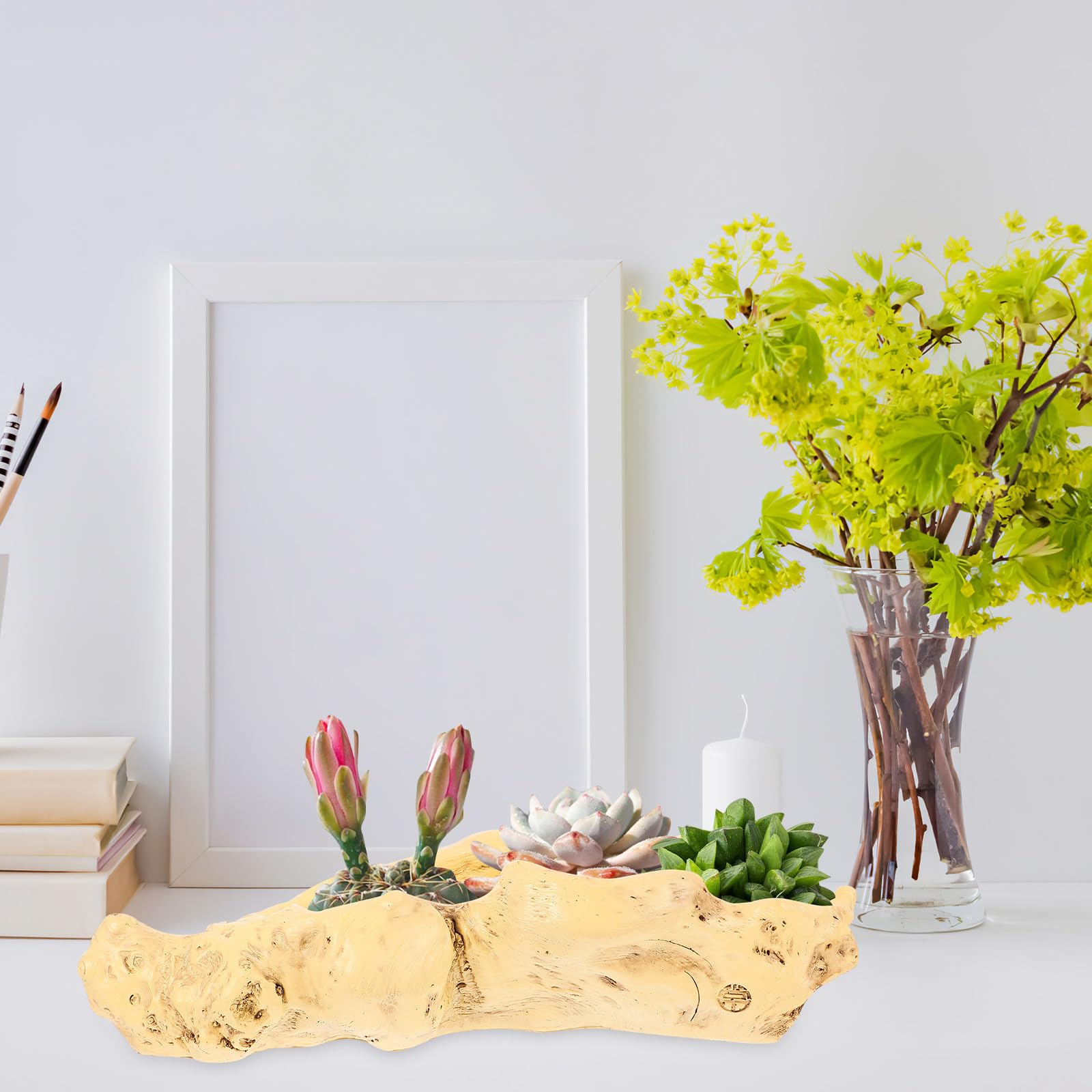 Vaso in Resina per Piante Grasse e Fiori Piccoli Effetto Radice D'albero Marrone, Vaso Decorativo Elegante per Casa e Ufficio, per Succulente