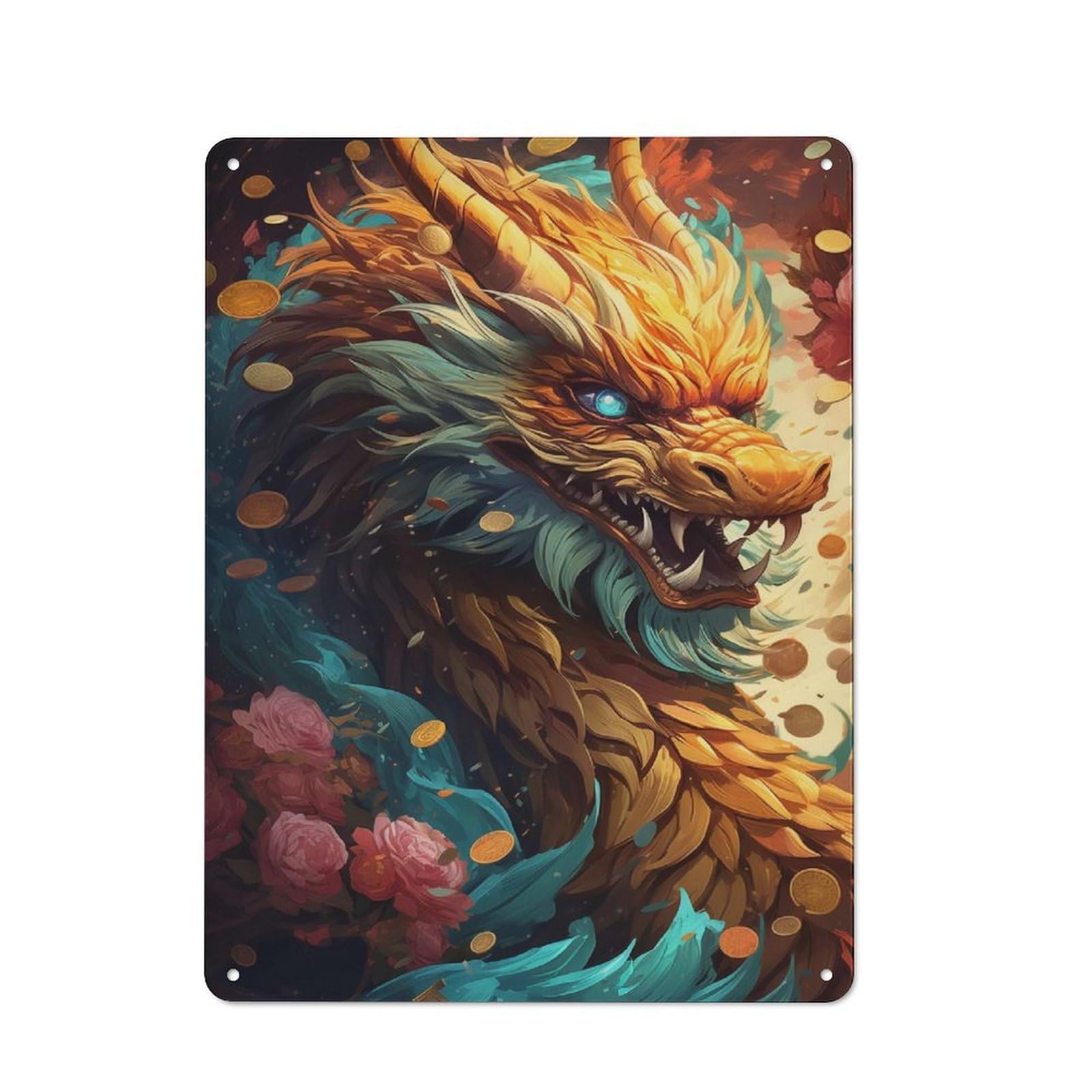 Junmoney Chinese Dragon Retro Metal Wall Sign 40X30cm For Café Or Home Bar, For Home Bar Enthusiasts, For Retro Home Interiors