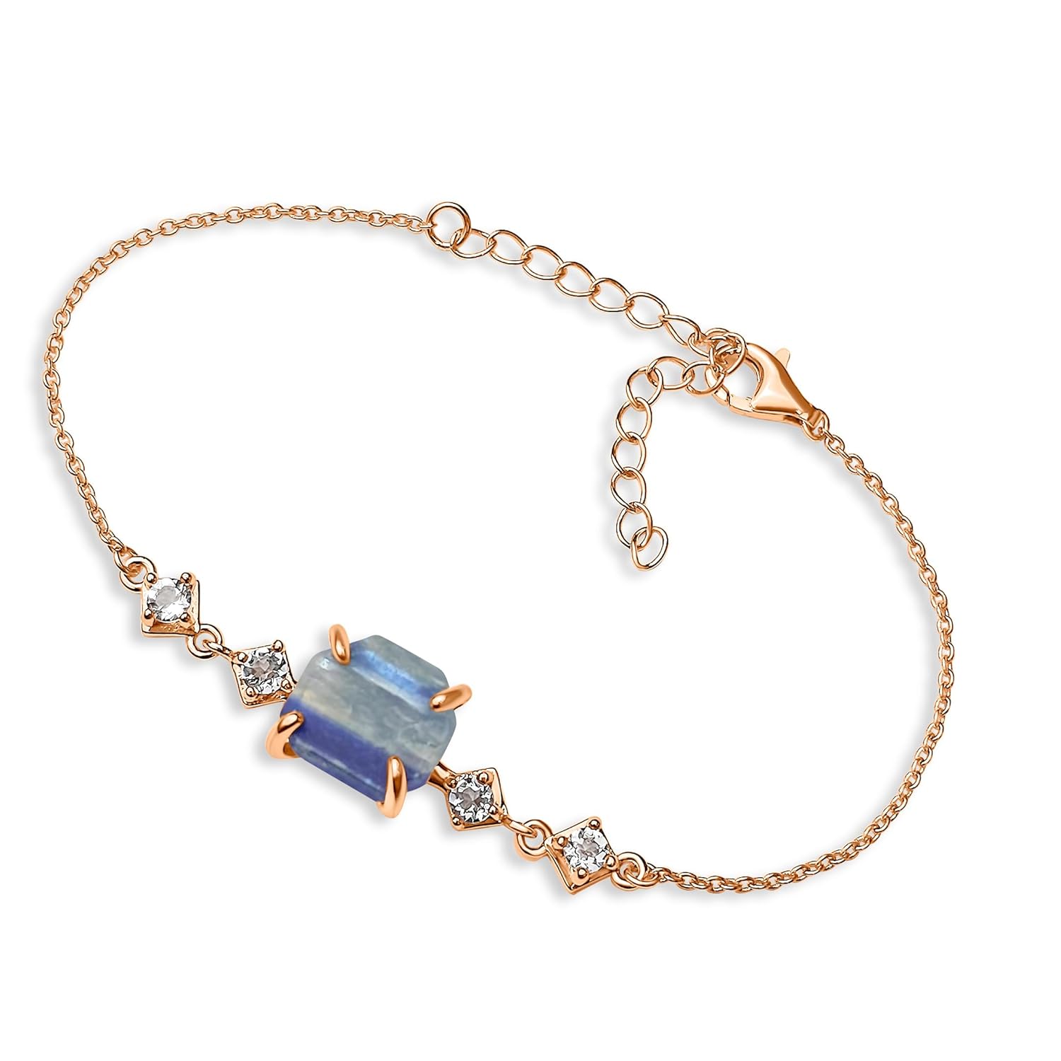 Raw Kyanite Crystal Chain Bracelet Birthstone Gift for Her on Valentine Birthday Christmas Anniversary Mothers day solid sterling silver real gold plated Uniquelan Jewelry (Kyanite, rose-gold)