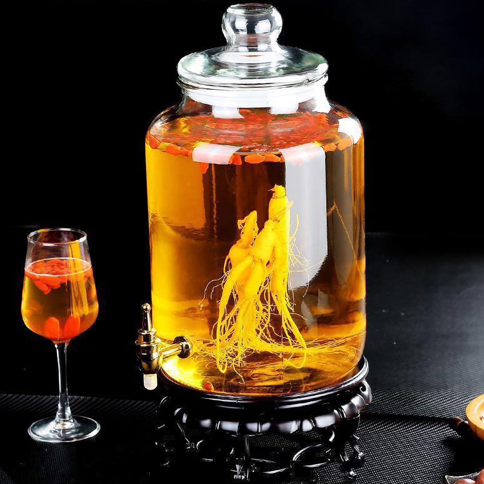 Distributeur de Boissons en Verre avec Robinet en Matériau Synthétique, Pot Scellé Vin et Conserver les Jus de Fruits Plus Longtemps