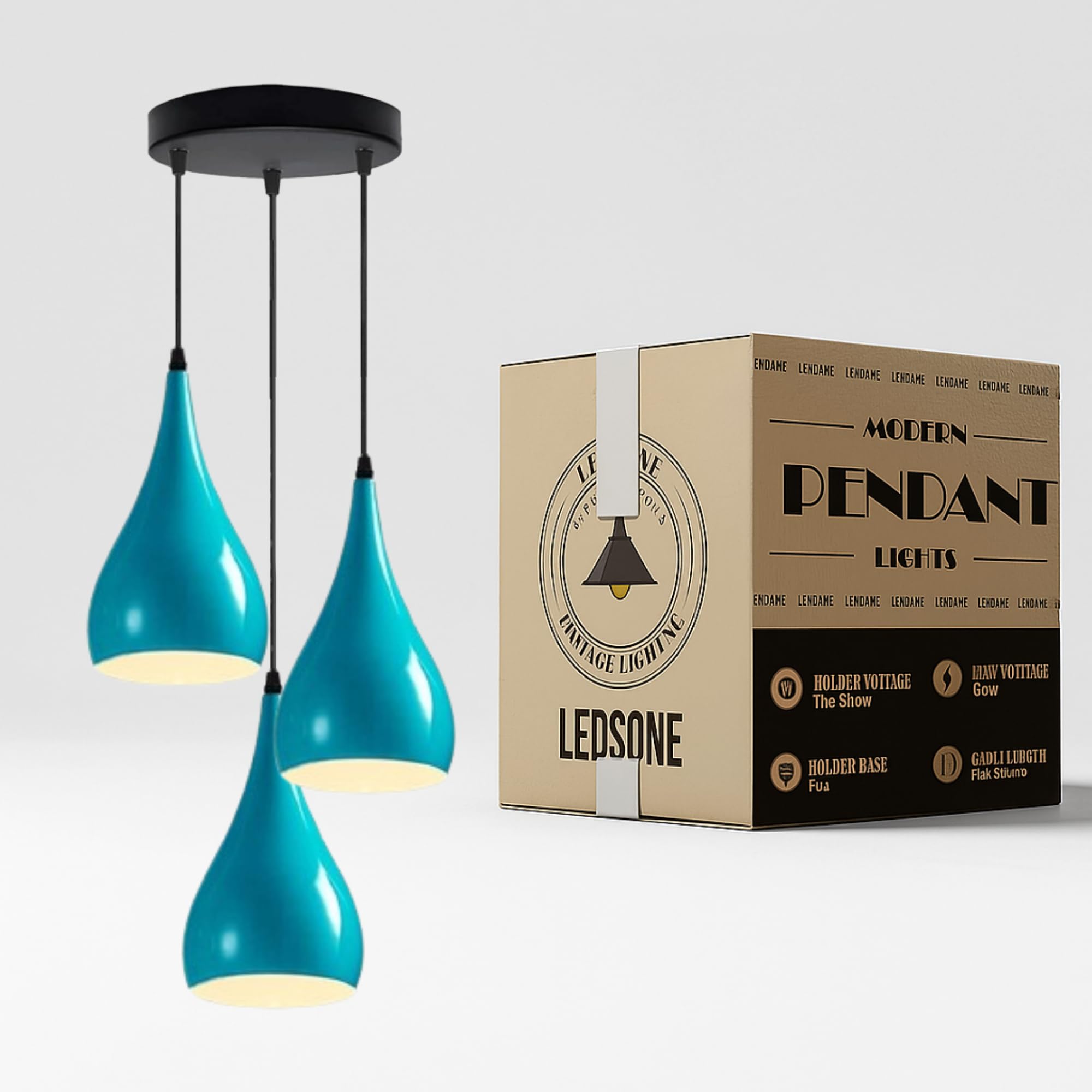 LEDSone Lampadario a sospensione a 3 teste, moderno in metallo a goccia a goccia, lampada a sospensione a grappolo con attacco E27 per soggiorn (Blu)