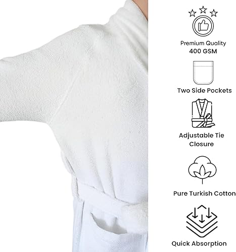 Miniatura 8 de Classic Turkish Towels CTT - Bata de baño de lujo 100% algodón turco para mujeres y hombres, 11.16 ozm, suave y afelpada, bata larga