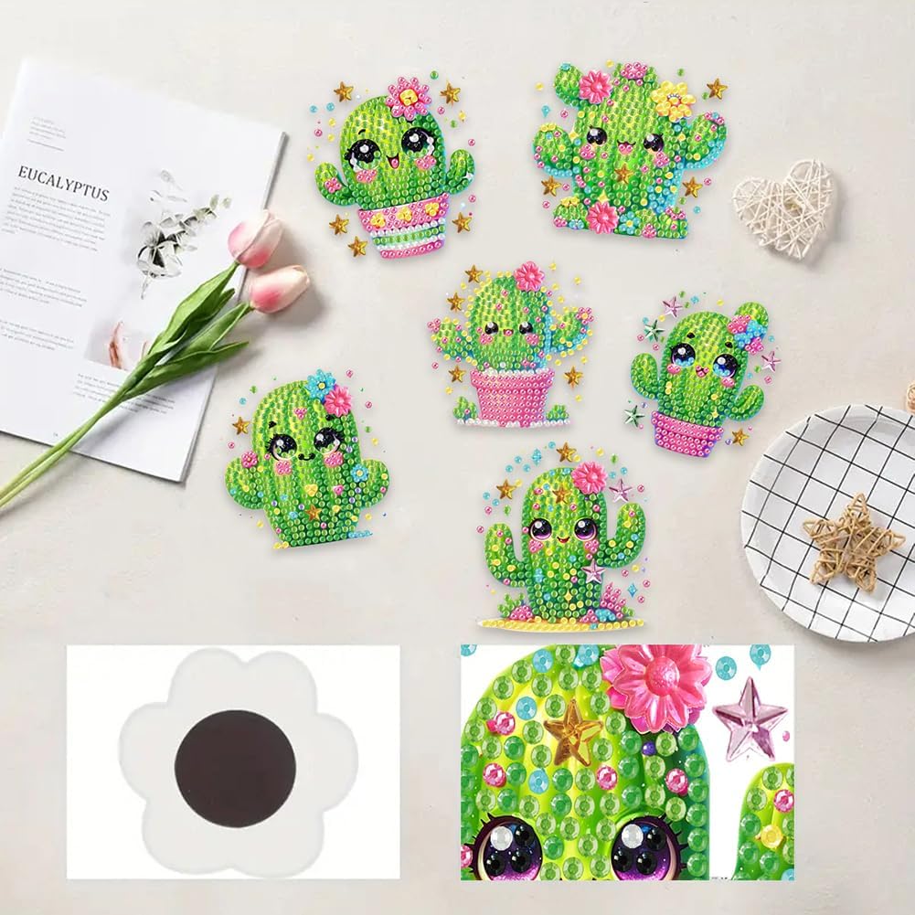 Sulunmo Magnetic Diamond Art - Diamond Painting Magnets Kits Adult DIY Art Fridge Magnet Refrigerator Sticker for Beginners Gifts Home Decors(6Pcs Cacti-12)