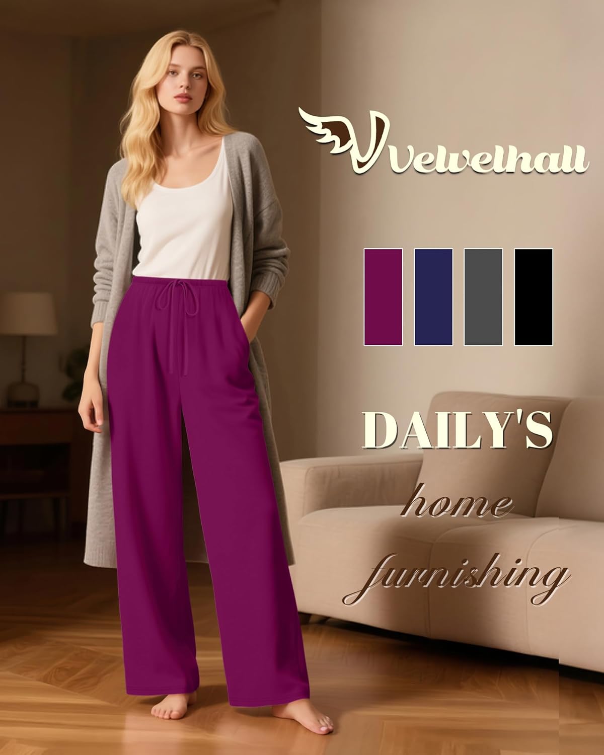 4 Pack Women's Lounge Pants Comfy Wide Leg Yoga Pant Drawstring Loose Baggy Sweatpants Open Bottom with Pockets - Image 5