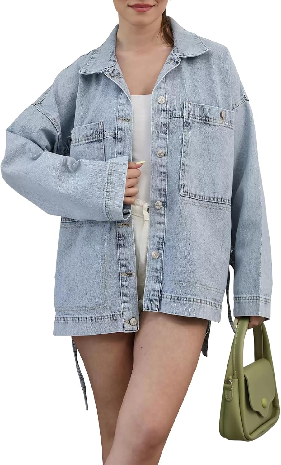 TodTan Vintage Distressed Denim Jacket for Women - Light Blue and Black Stretch Comfort Pre-Shrunk Washed Casual Coat