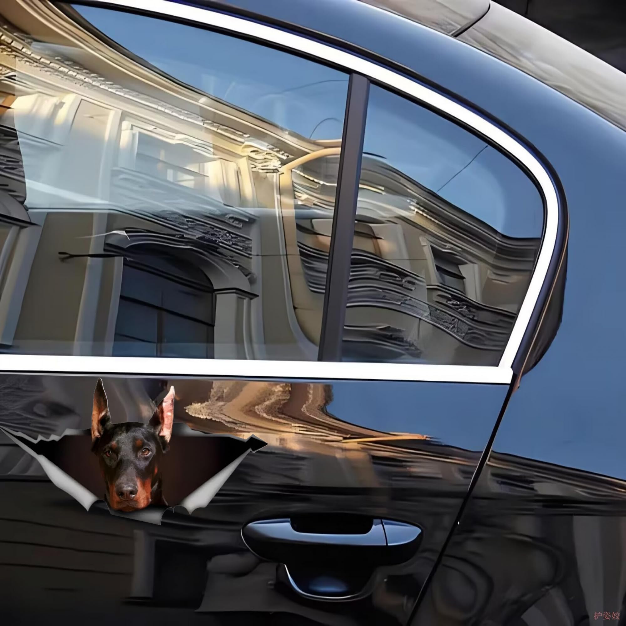 Adesivo Riflettente Per Auto – Dobermann Strappato 3D – 15 Cm – Personalizzabile – Vinile Impermeabile Per Auto, Moto, Laptop E Vetri - 3