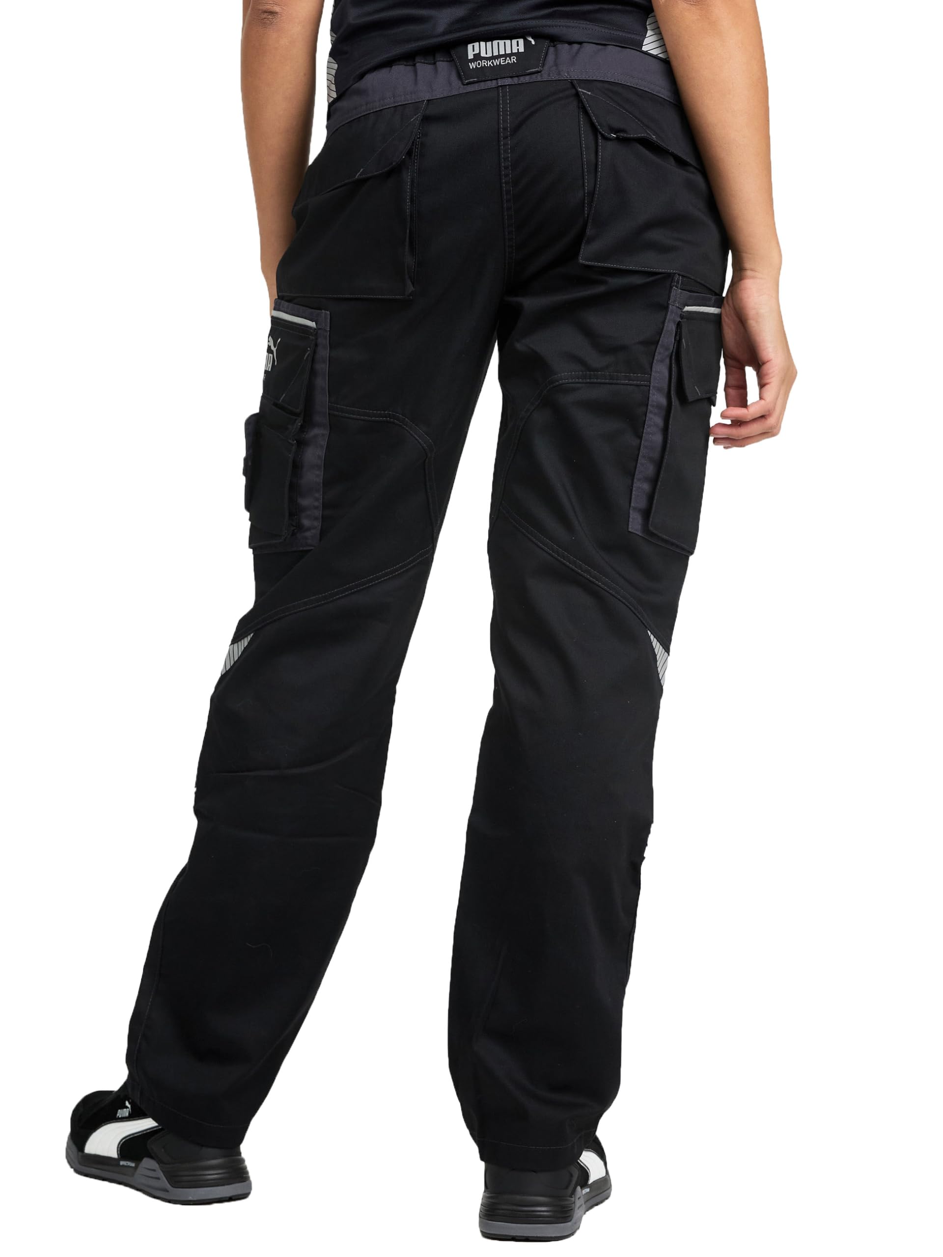 PUMA Work WEAR Premium damskie spodnie robocze z wieloma kieszeniami i dodatkowo wzmocnioną tkaniną nylonową - czarne, czarny/ antracytowy, 48