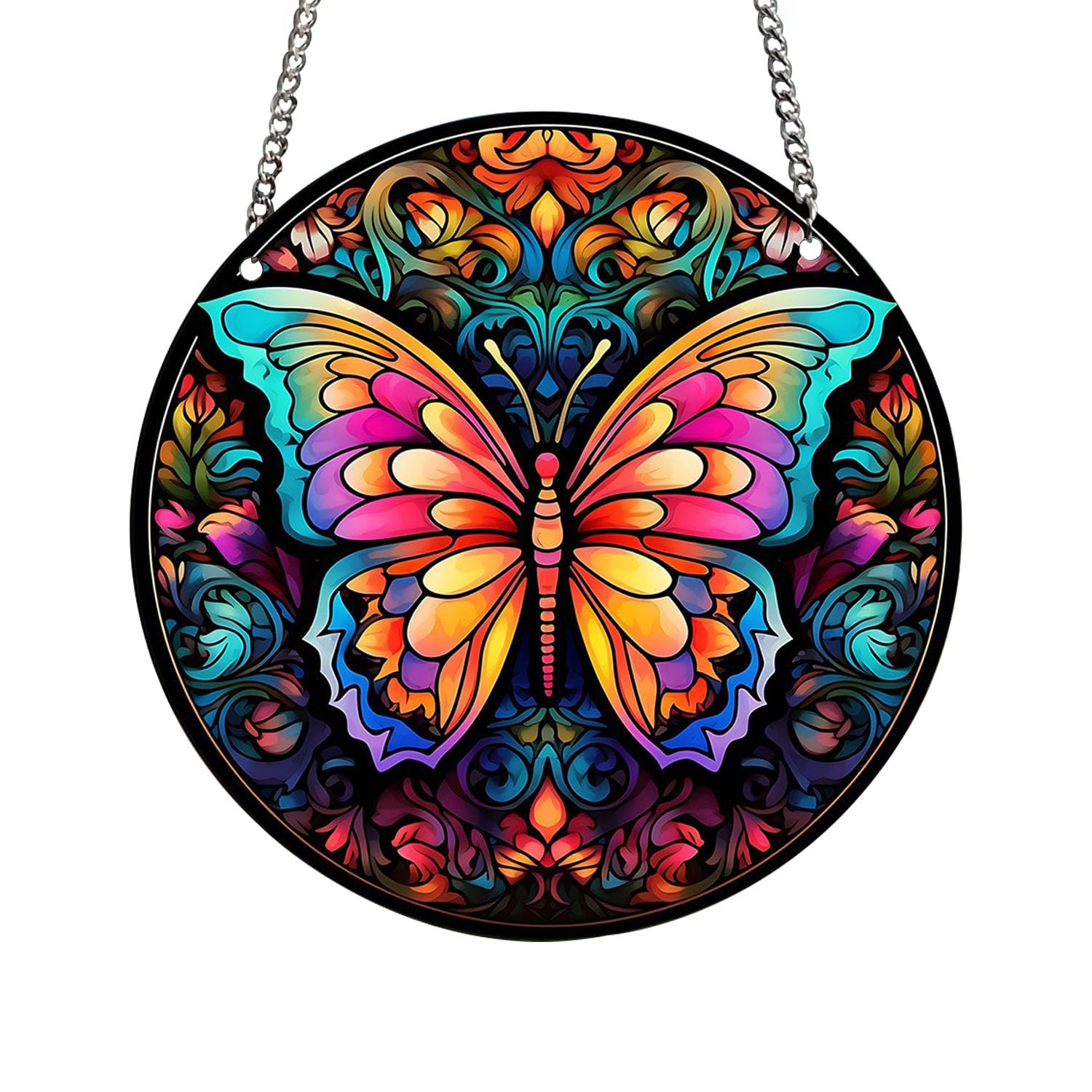 WJXFHTD 1Pcs Animal Stained Acrylic Window Hanging Cardinal Bird Rooster Butterfly Aesthetic Balcony Window Hanging 5.9in Home Office Bedroom Wall Decor Gifts for Mothers (Butterfly)