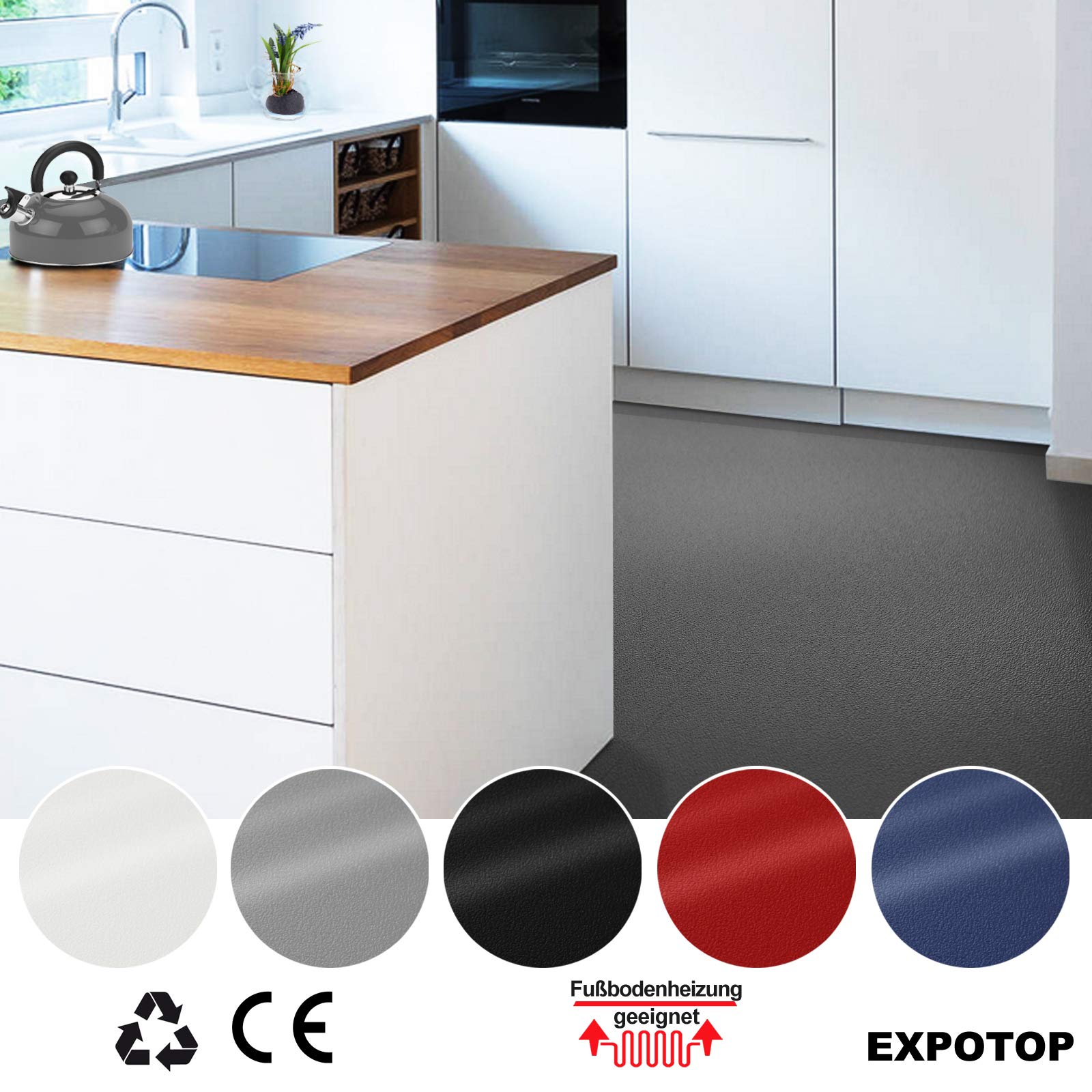 Piso de vinilo CV Expotop de colores lisos, suelo de PVC antideslizante resistente a la abrasión, muchos colores (200 x 700 cm, antracita)