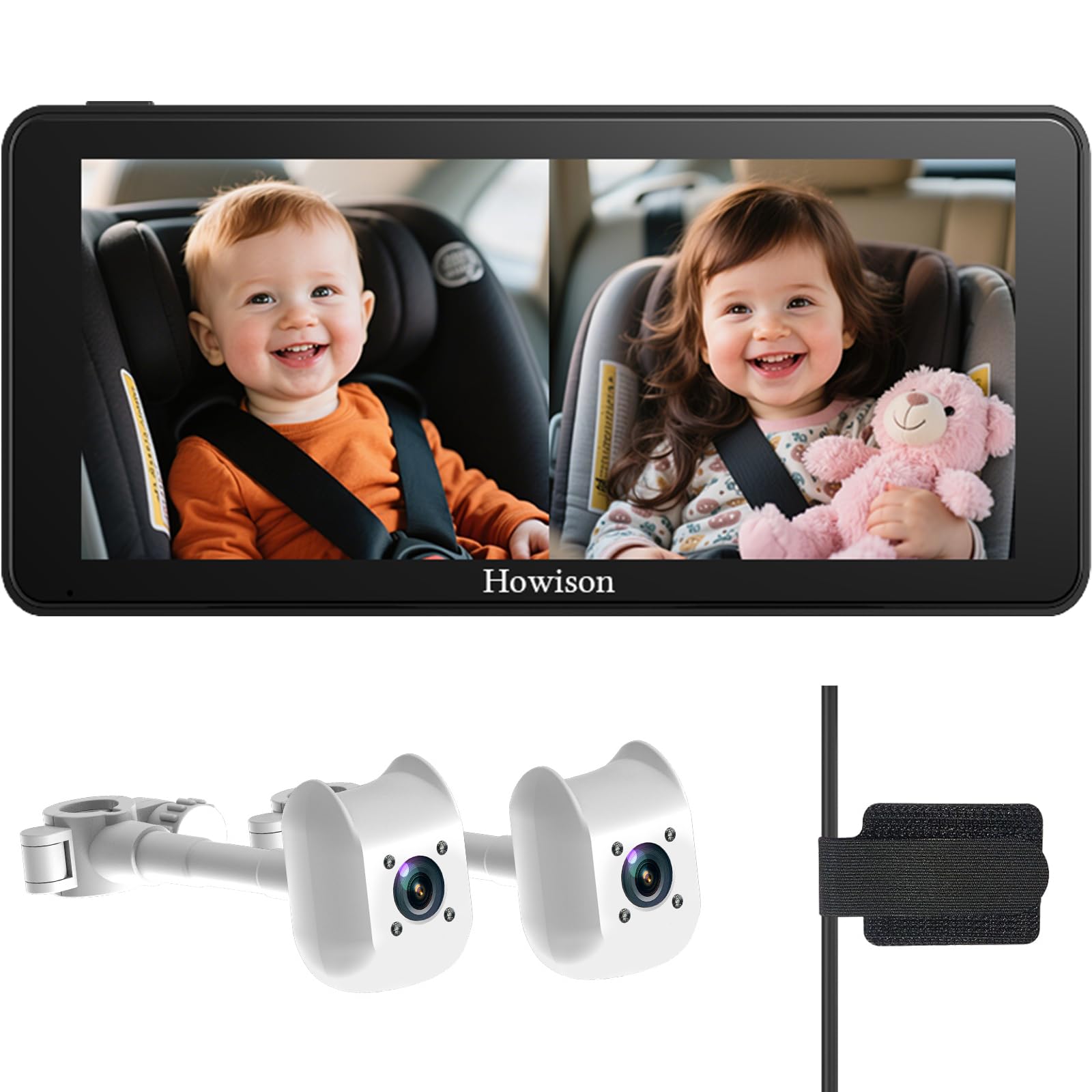 Howison 6.86'' Dual Car Camera Baby Monitor, 1080P Baby Car Camera with IR Night Vision, 150° Wide Angle, USB Powered, Easy to Install, Real-Time Rear