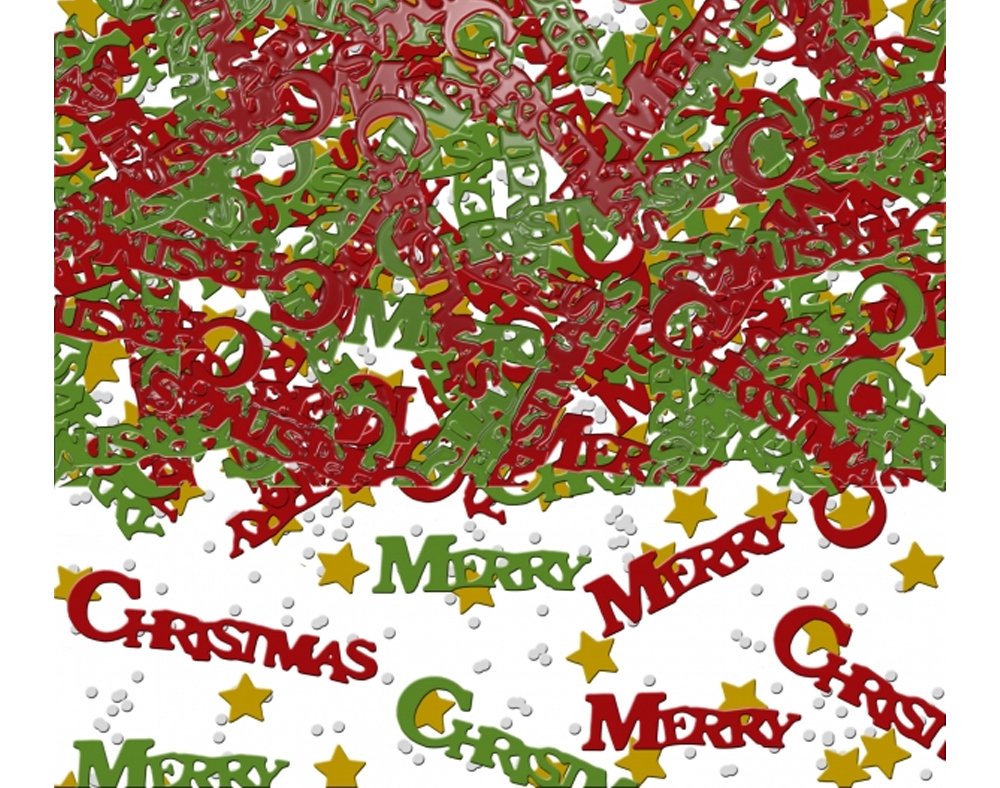 Amscan Weihnachts-Konfetti „Merry Christmas“ – 14 G, Goldene Sterne, Rot-Grün, Tischdeko