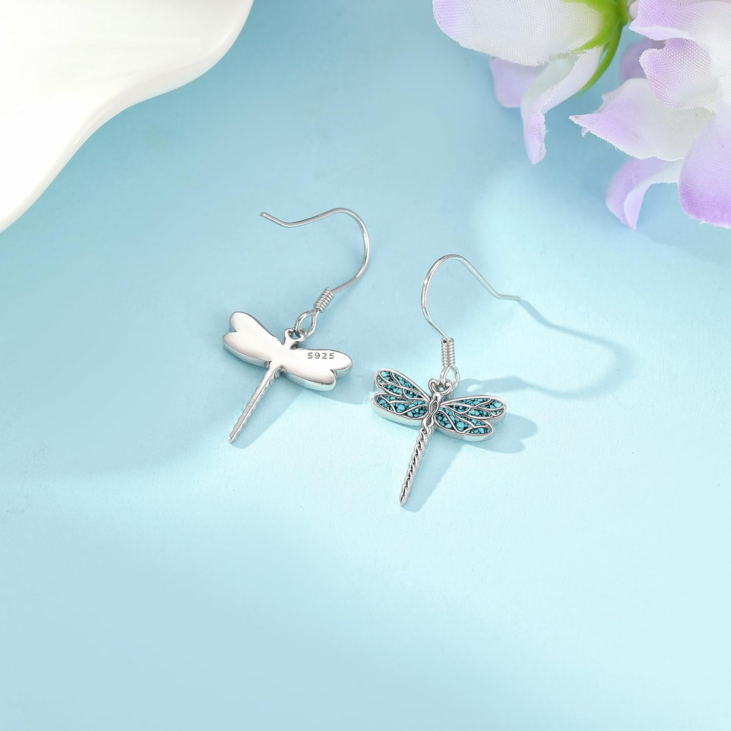 Dragonfly Earrings 925 Sterling Silver Turquoise Earrings Dragonfly Jewelry Christmas Gifts for Women - Image 4