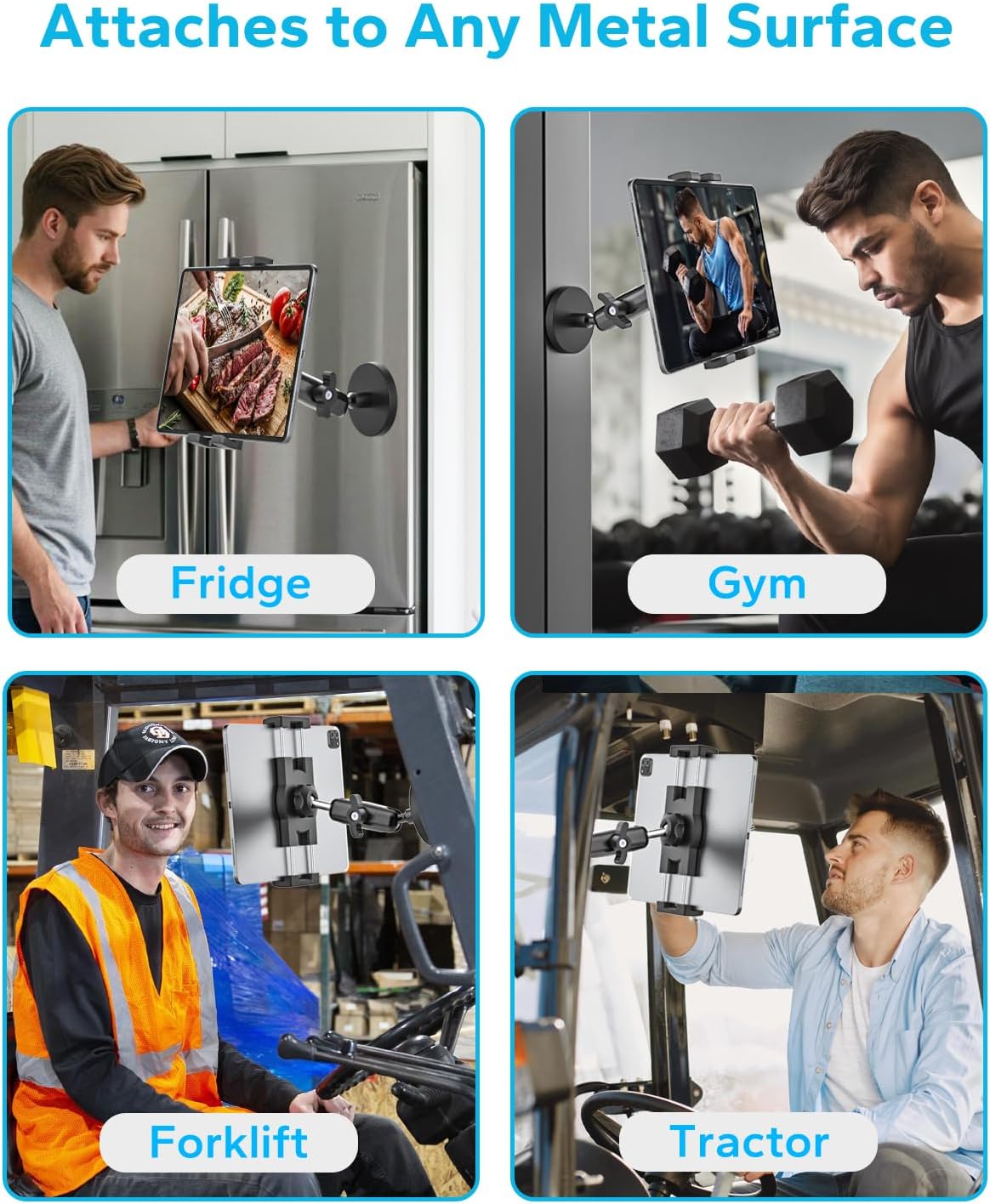 GDZN Magnetic Tablet Holder, Alloy Base & Metal Ball Head - 360° Adjustable Magnetic iPad Mount for Fridge, Cabinet, Gym, Truck, Forklift, Tractor, Metal Surface, for 4.7-13" iPad Pro, iPhone, Galaxy