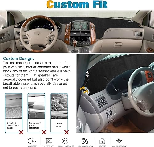 Miniatura 7 de Xotic Tech - Alfombrilla para consola central precortada, antideslizante, protector solar antirreflejos, cubierta negra, compatible con Toyota