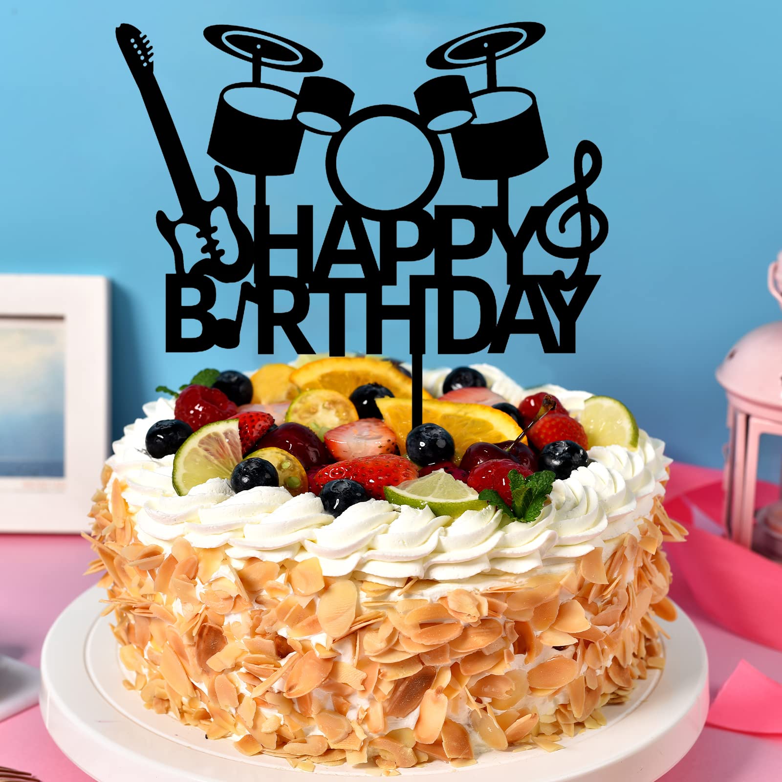 3-teiliges Set Acryl-Tortenaufsätze 'Happy Birthday' Mit Blumen – Wiederverwendbare Kuchendekoration
