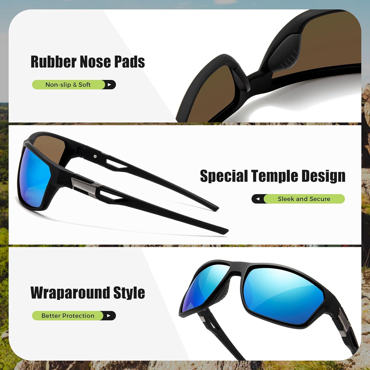 SUNGAIT Polarized Wrap Around Sports Sunglasses Men Classic Square Style for Driving Running Fishing - Image 4