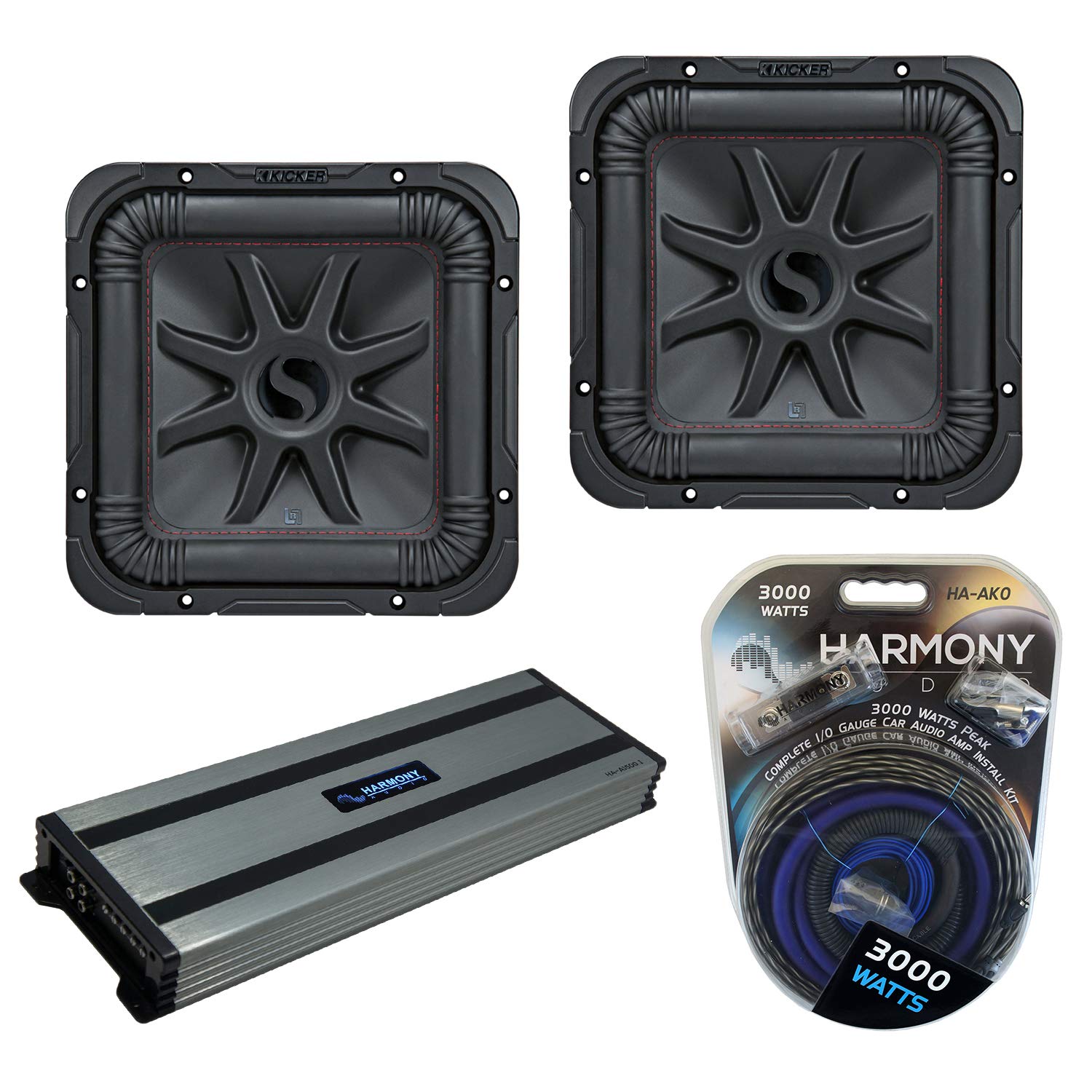 Kicker (2) 45L7R102 Car Audio L7R Square 10" Sub 1000W Subwoofer L7R10 Bundle with Harmony HA-A1500.1 Amplifier & Amp Kit
