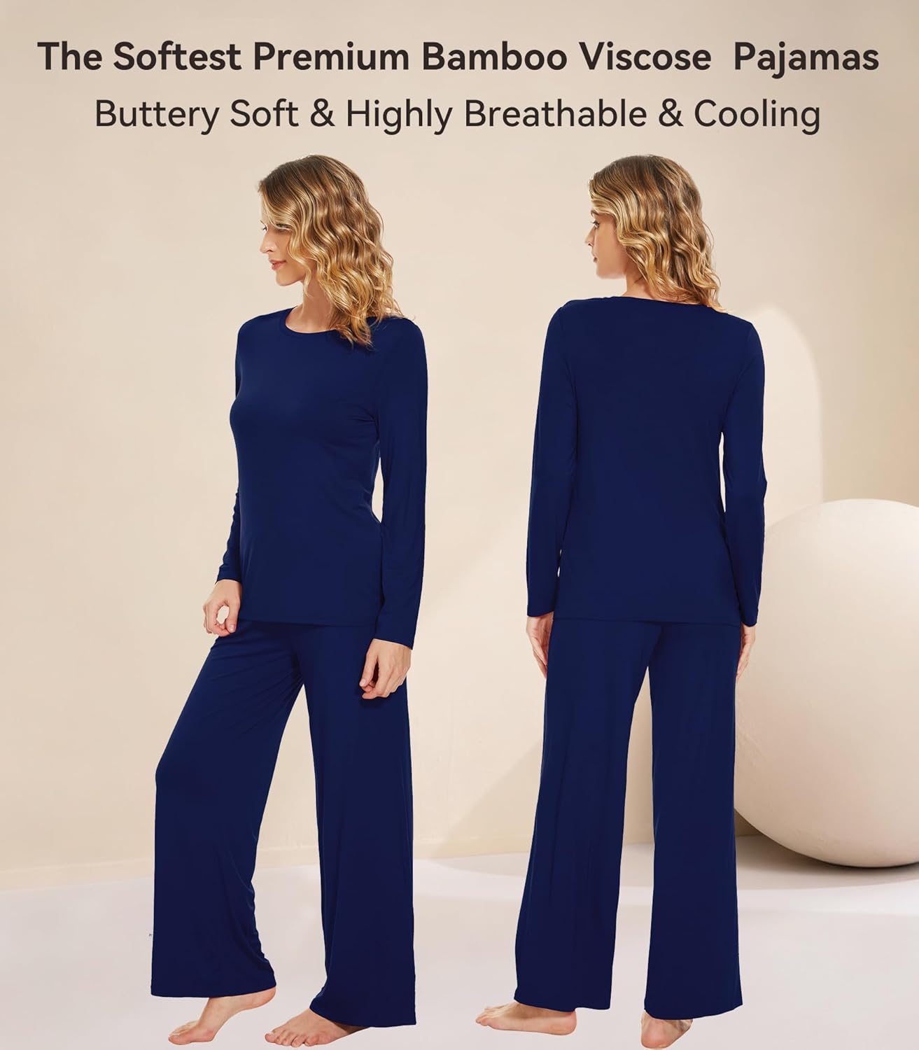 WiWi Bamboo Viscose Pajama Set for Women Super Soft Long Sleeve Top with Pants Loungewear Cooling 2 Piece Pjs Sets S-XXL - Image 3