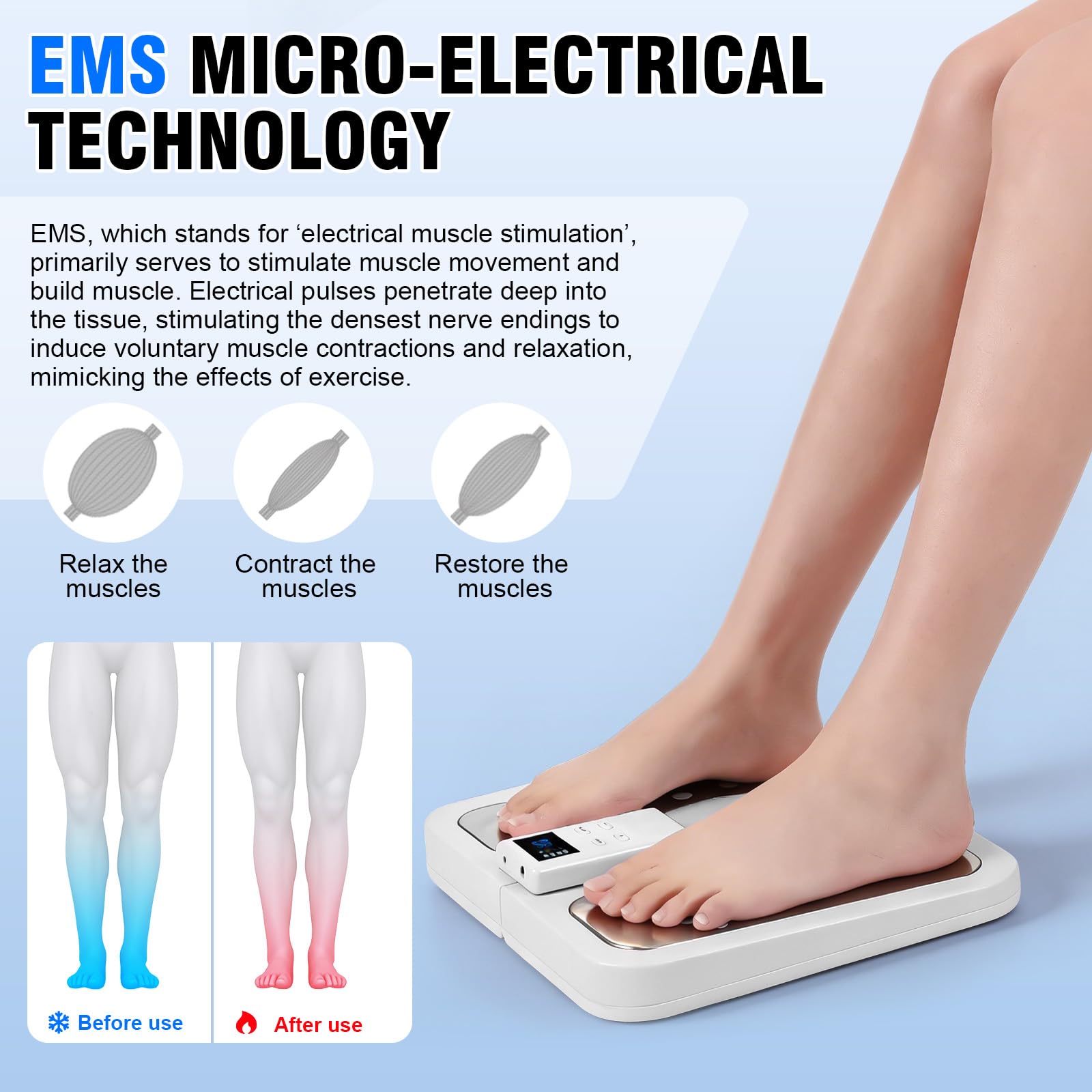 Faltbares Fußmassagegerät mit EMS/TENS, Elektrisches Fussmassagegerät mit 3 Heizstufen (38-48°C), Magnetfeldtherapie, 15-30 Min Timer für Schmerzlinderung und Förderung der Durchblutung