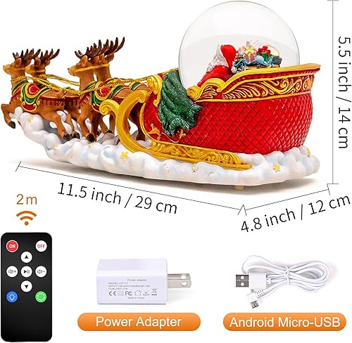 Miniatura 7 de Globos de nieve de Navidad, trineo de renos de Papá Noel, caja de música automática de nevadas con luces de colores, regalos de Navidad para