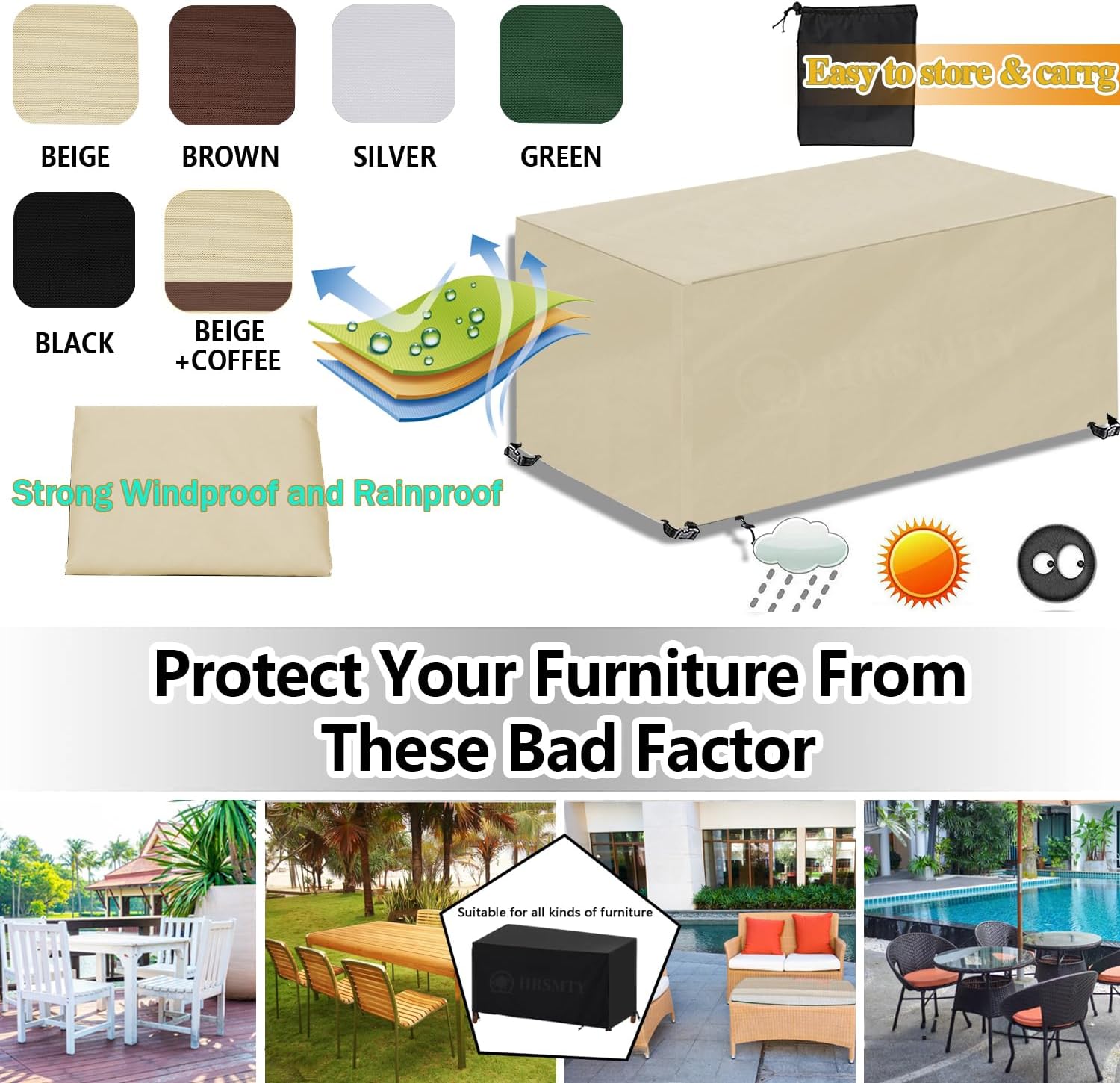 Patio Furniture Covers Heavy, Outdoor Furniture Set Cover Sectional Sofa Waterproof, Heavy Duty 420D Patio Garden Dining Table and Chair Couch Covers, Anti-UV, Weatherproof