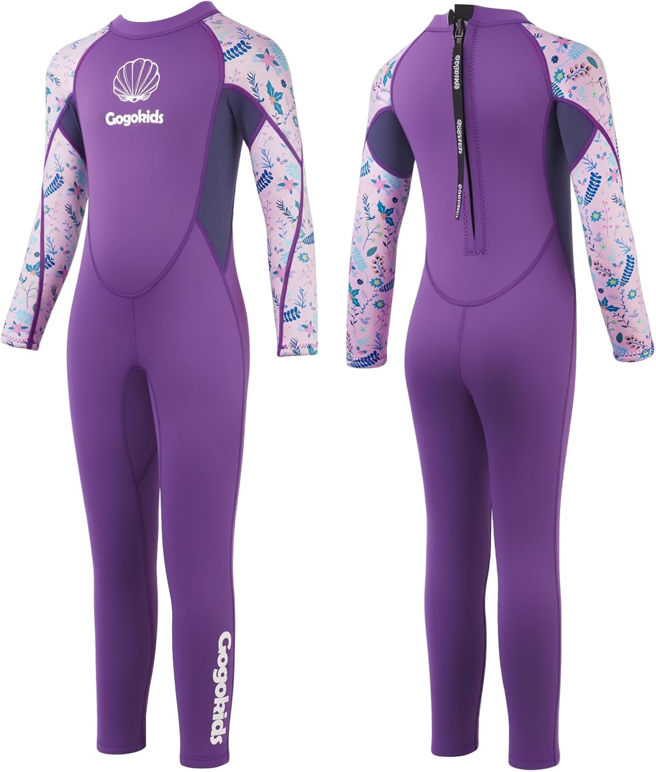 Gogokids Kids Wetsuit, Youth 2.5mm Neoprene Thermal Full Wet Suits, Girls Long Sleeve Back Zip Sun Protection Swimsuits for Water Sports, Diving, Swimming, Surfing Lessons, Keep Warm